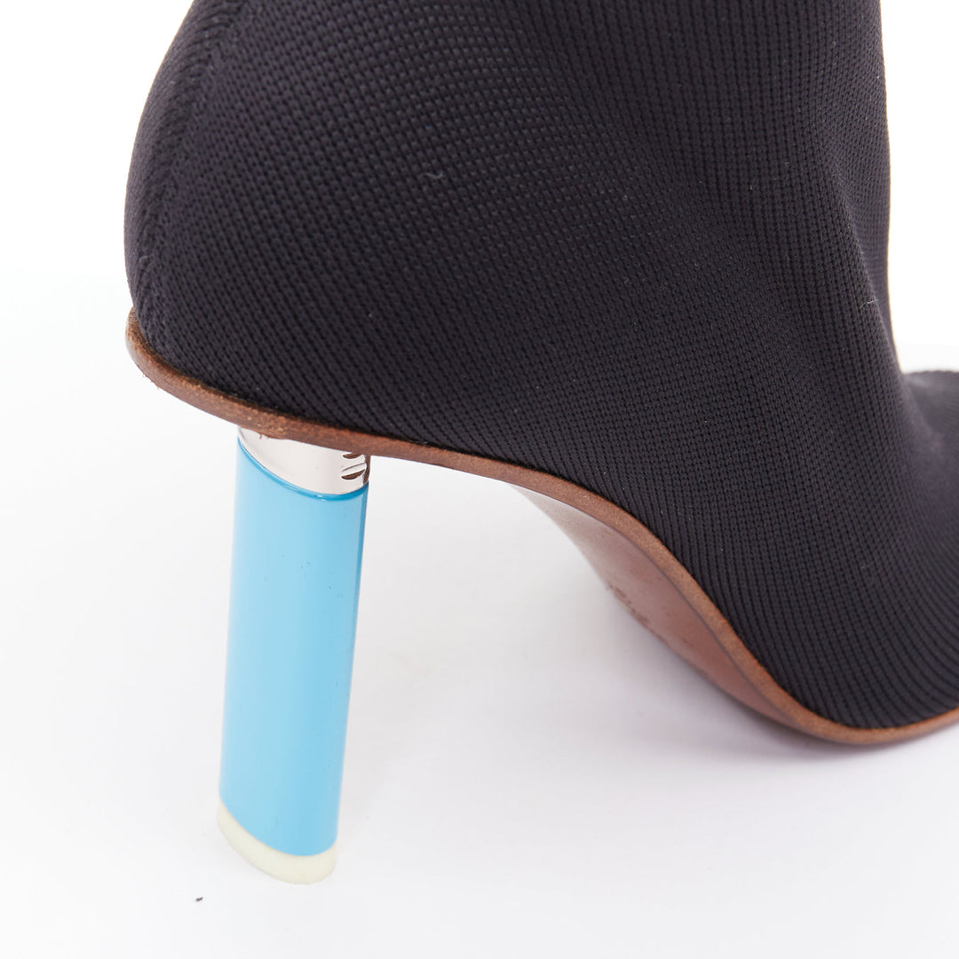 VETEMENTS Demna Blue Cigarette Lighter high heel logo sock knit boots EU37
