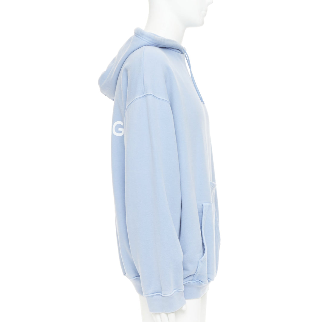 BALENCIAGA 2017 Demna light blue cotton phone kangaroo pocket logo hoodie M