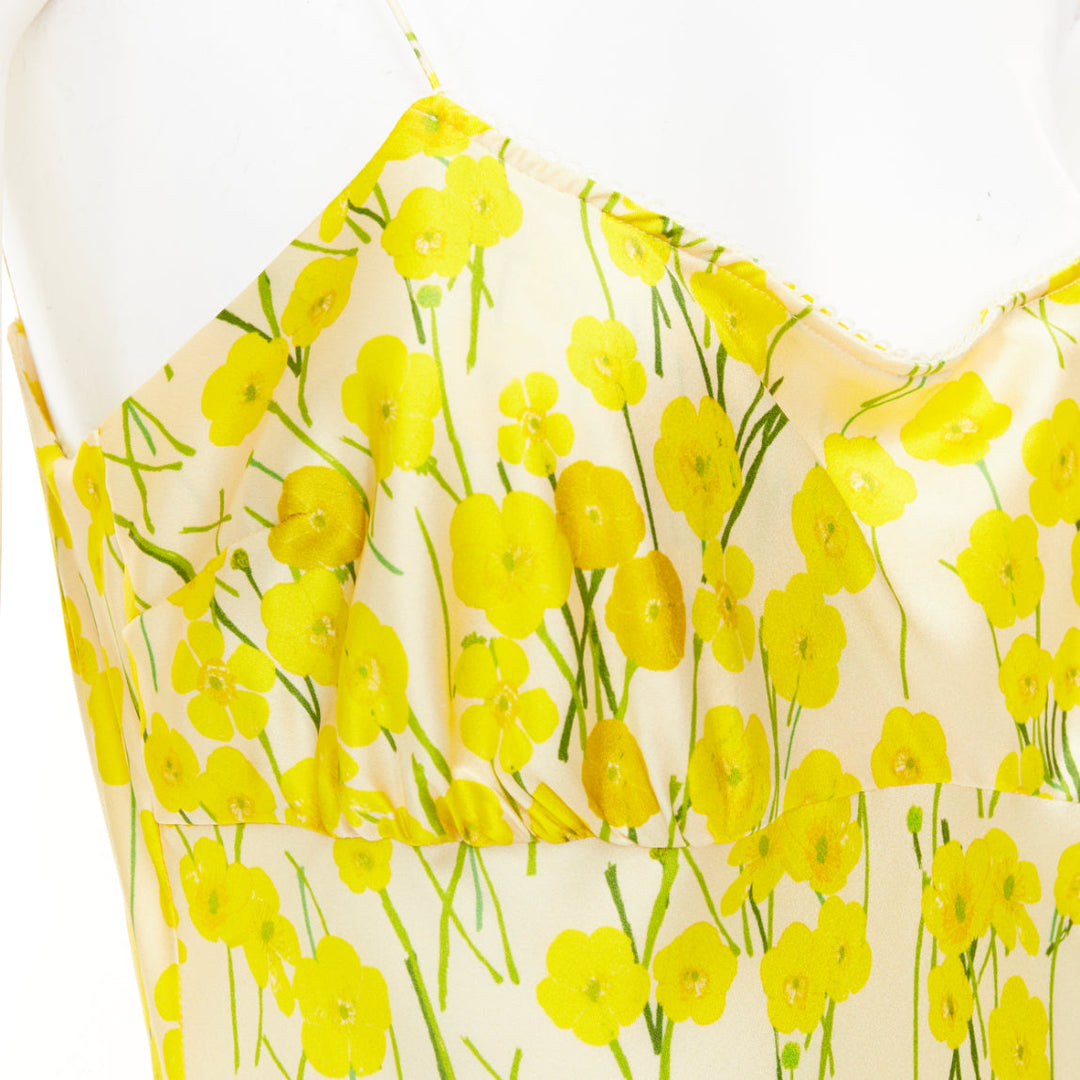 BERNADETTE 2023 Ripley yellow buttercups hand painted floral silk dress IT40 S