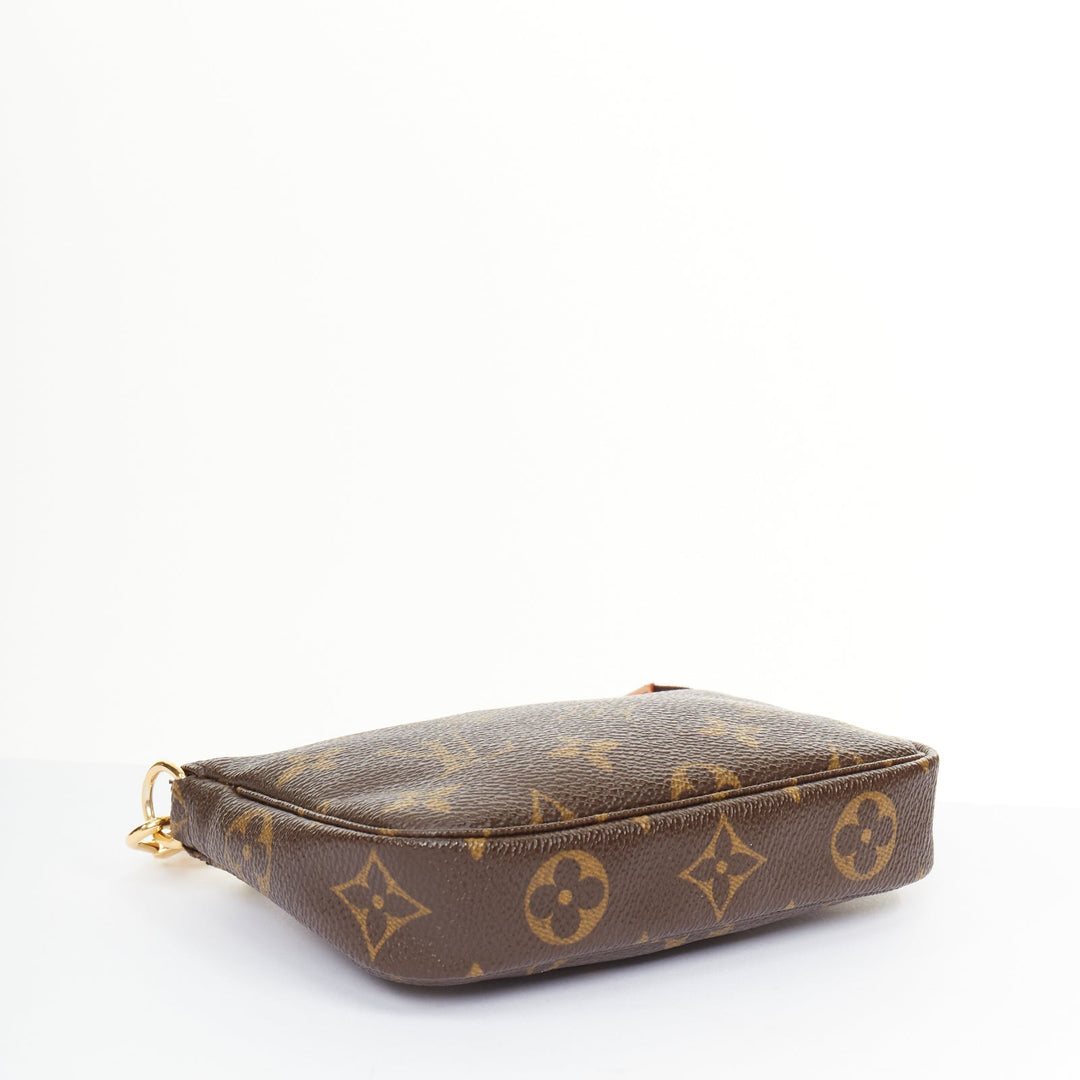 LOUIS VUITTON Mini Pochette Accessoires brown monogram canvas chain clutch pouch