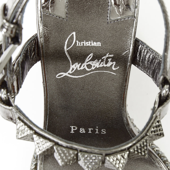 CHRISTIAN LOUBOUTIN Pyraclou 110 Anthracite silver studded espadrille wedge EU37