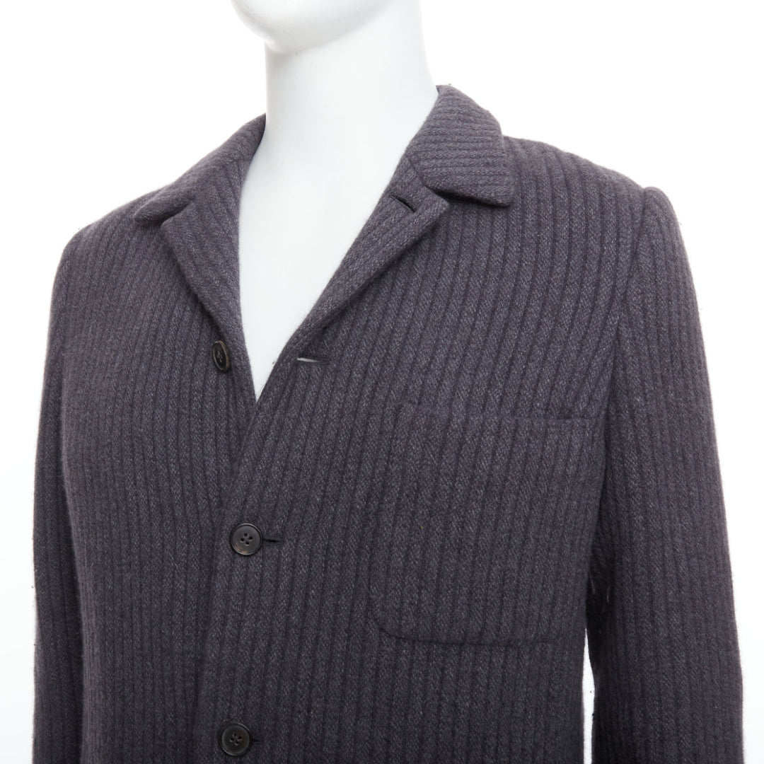 HERMES Angora wool cashgora grey verticle stripe knit blazer FR48 M