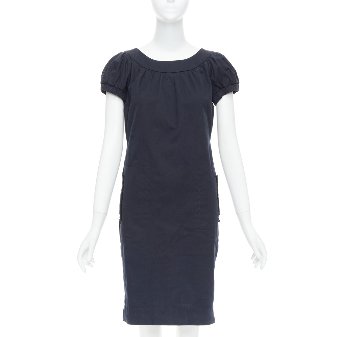 DOLCE GABBANA black cotton bateau puff sleeves sack dress IT40 S