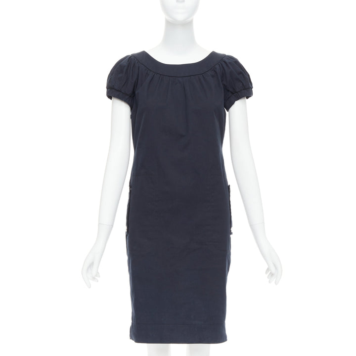 DOLCE GABBANA black cotton bateau puff sleeves sack dress IT40 S