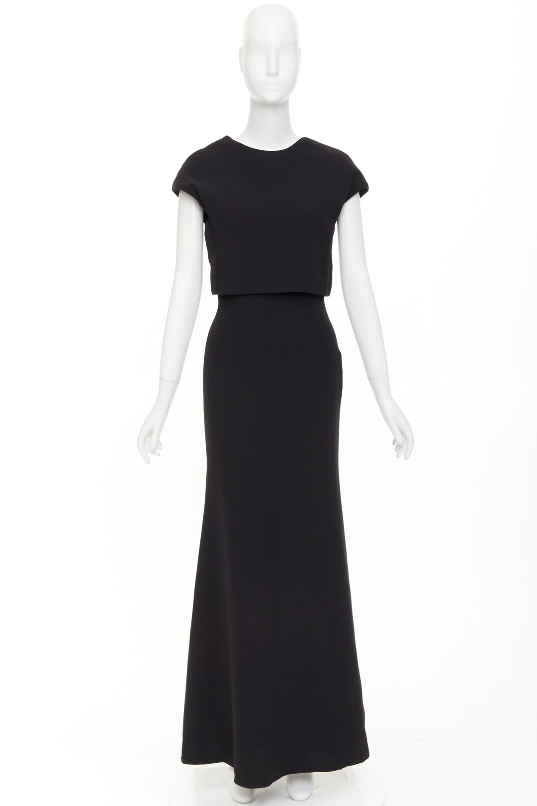 VICTORIA BECKHAM black silk wool crepe layered top gown maxi dress UK8 S