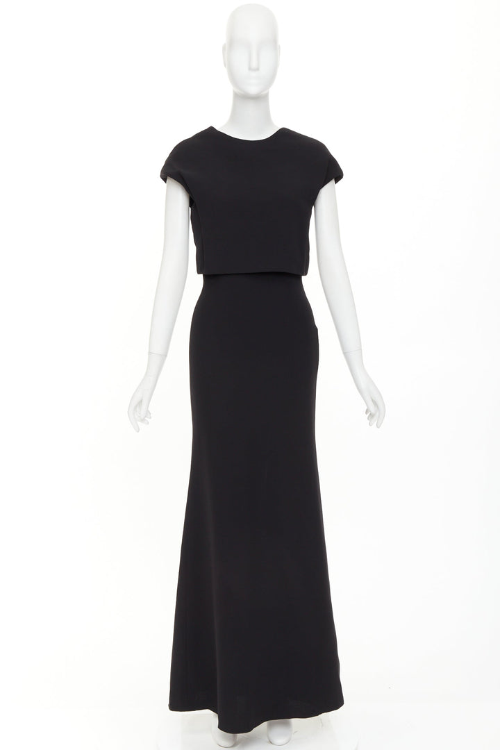 VICTORIA BECKHAM black silk wool crepe layered top gown maxi dress UK8 S