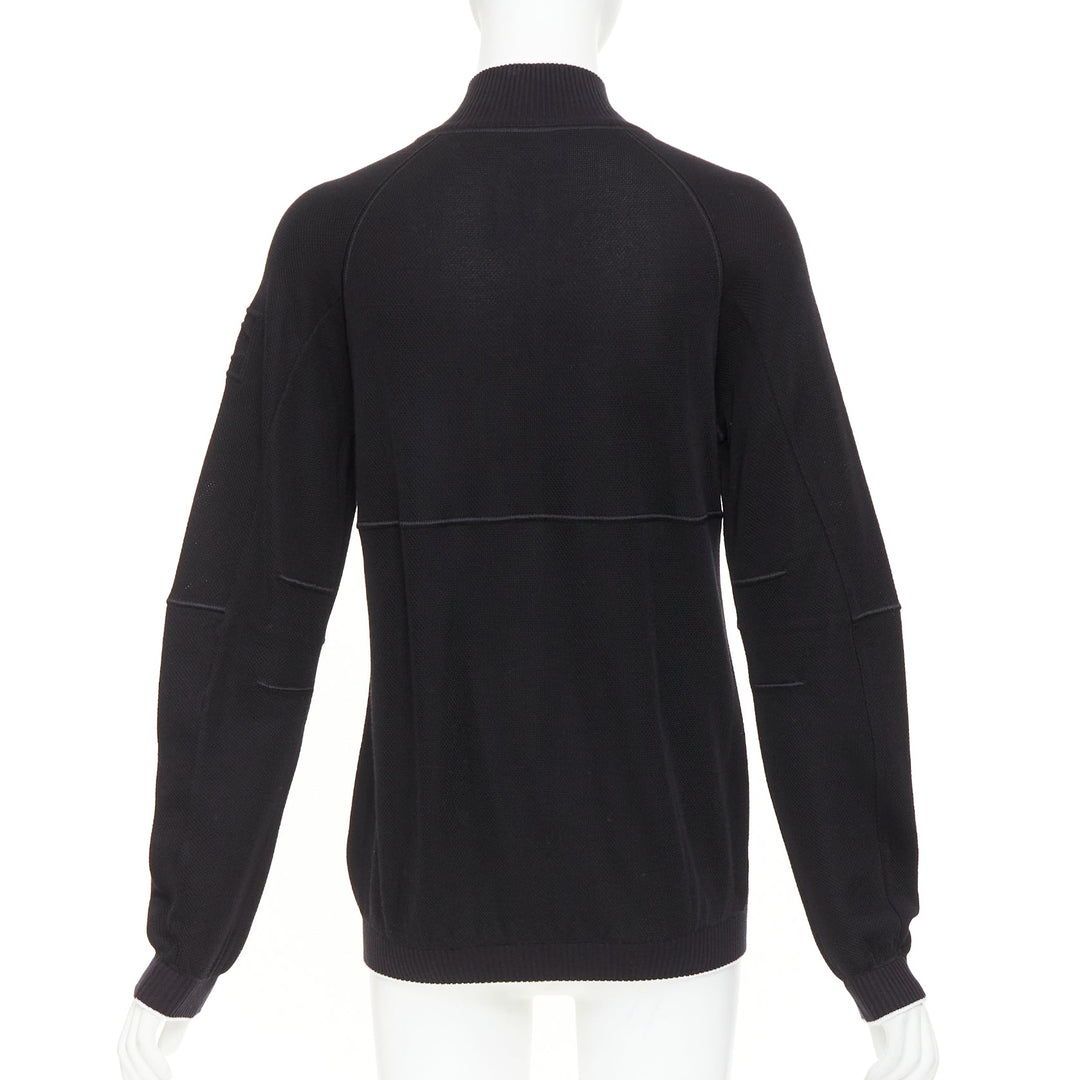 CHANEL SPORTS 09P black technical knit embroidered logo zip-up jacket FR40 L