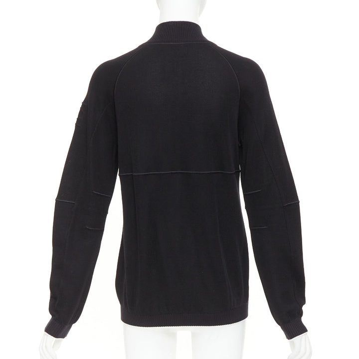 CHANEL SPORTS 09P black technical knit embroidered logo zip-up jacket FR40 L