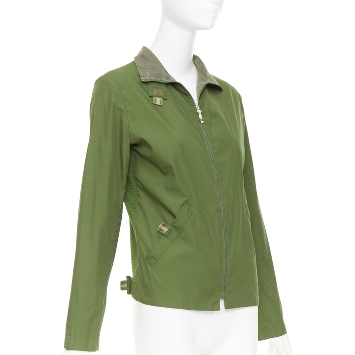 FENDI JEANS Vintage green nylon technical small logo zip up jacket