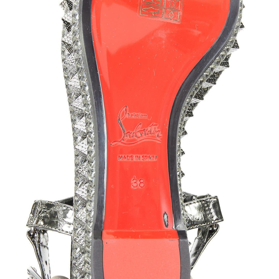 CHRISTIAN LOUBOUTIN Pyraclou 60 Anthracite silver studded espadrille sandal EU38