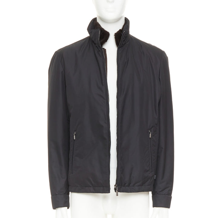 BRIONI black water repellent nylon  plush lined storm jacket M