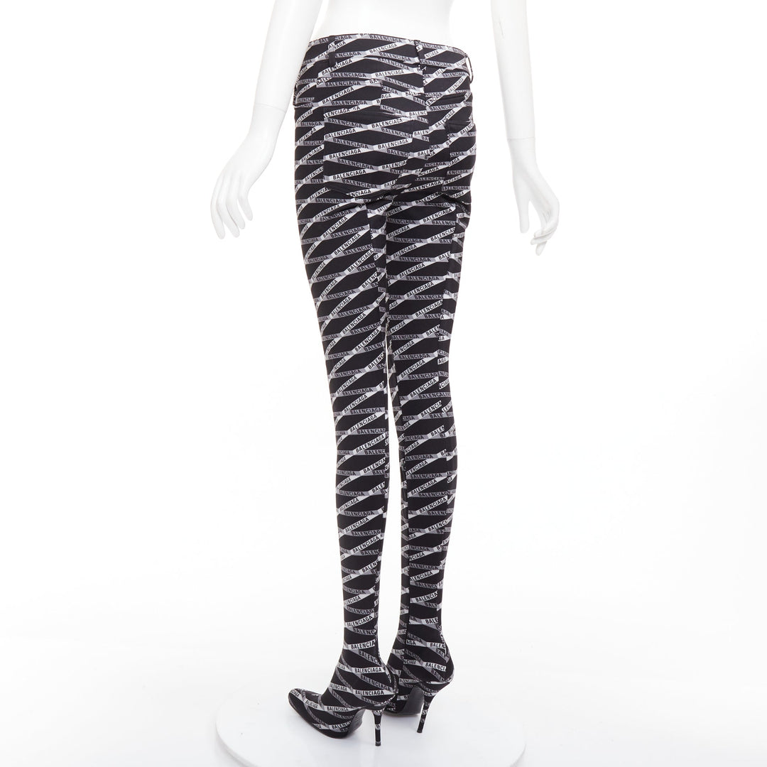 rare BALENCIAGA Runway Demna Pantashoe black logo high heel boot pants IT38 EU37
