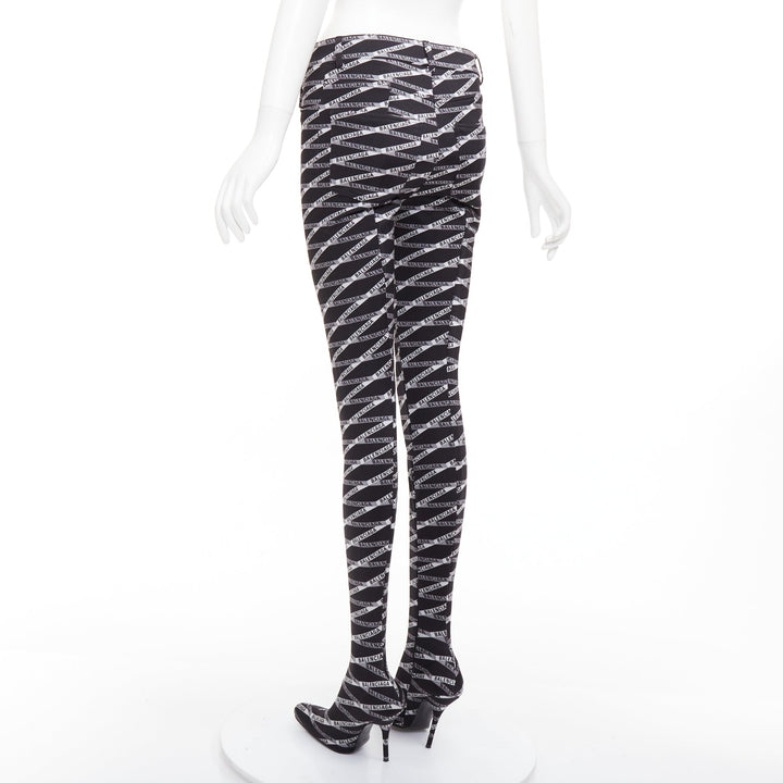 rare BALENCIAGA Runway Demna Pantashoe black logo high heel boot pants IT38 EU37