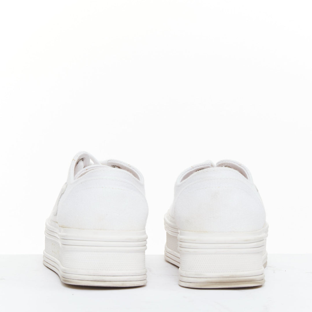 CELINE Jane Low optic white canvas leather triomphe logo platform sneakers EU35