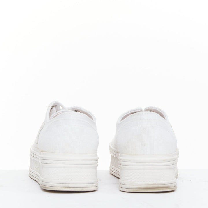 CELINE Jane Low optic white canvas leather triomphe logo platform sneakers EU35