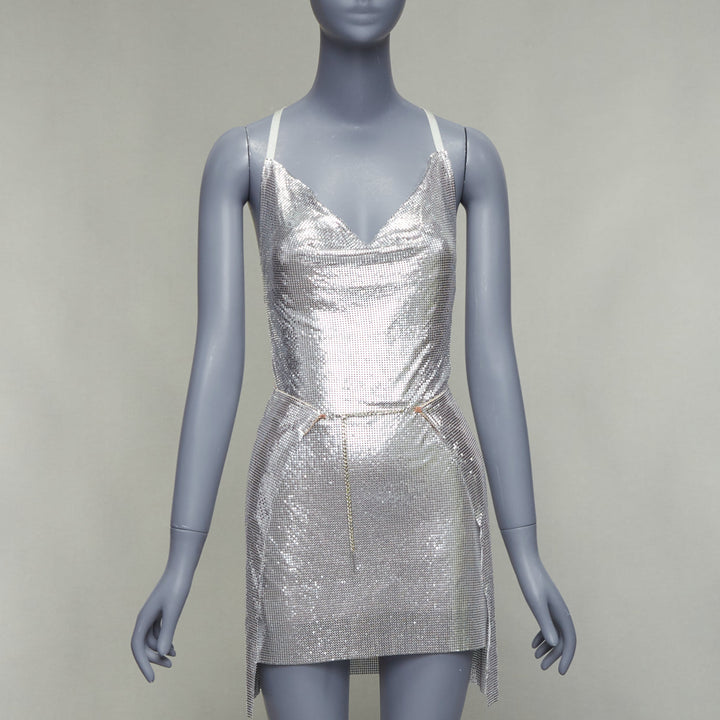 POSTER GIRL Adrianne 100% aluminium silver chainmail top skirt dress XS
