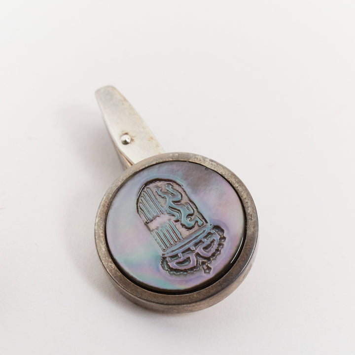BRIONI 925 sterling silver crest grey mother of pearl formal tuxedo cufflinks