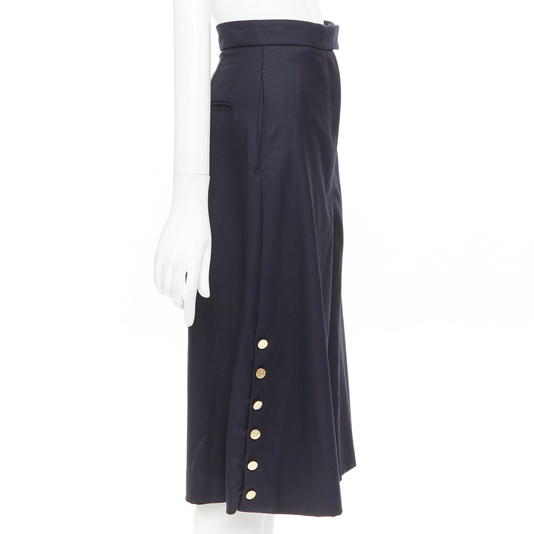 THOM BROWNE navy wool side button sailor striped lining culottes shorts IT36 XXS