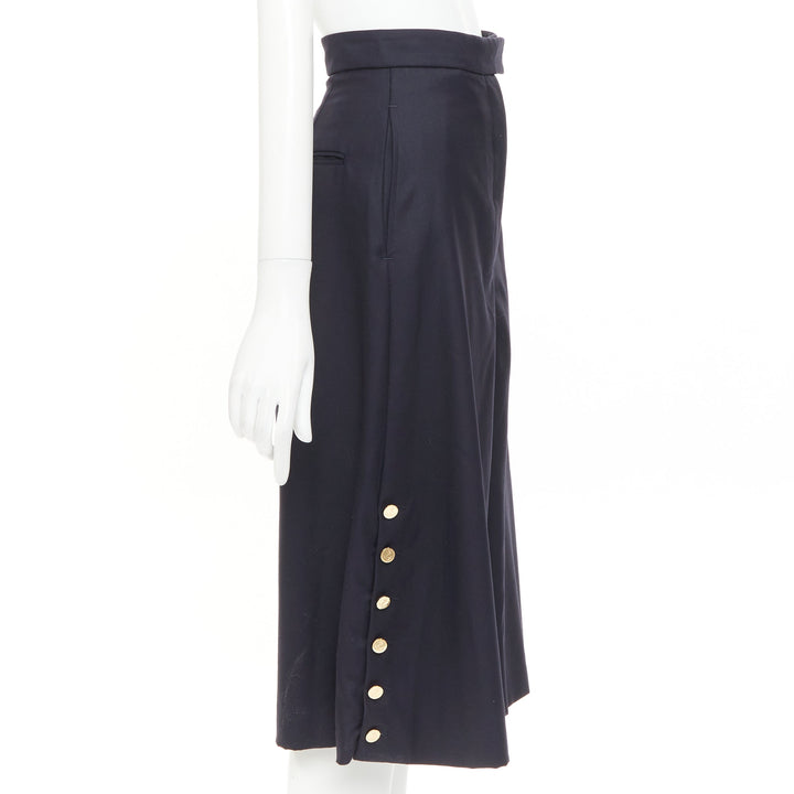 THOM BROWNE navy wool side button sailor striped lining culottes shorts IT36 XXS