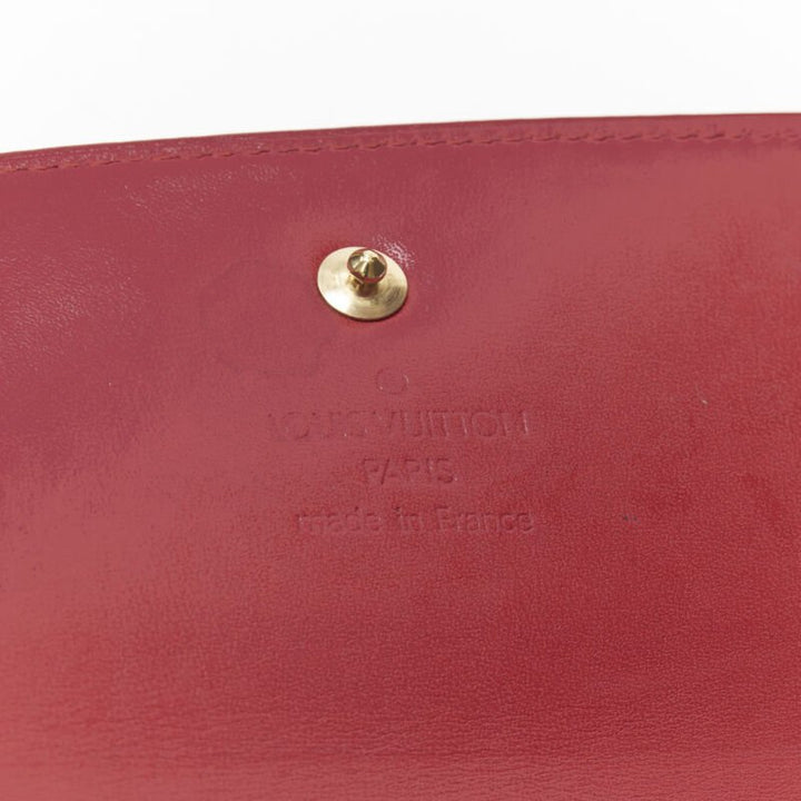 LOUIS VUITTON Vernis red patent LV logo emboss flap continental wallet