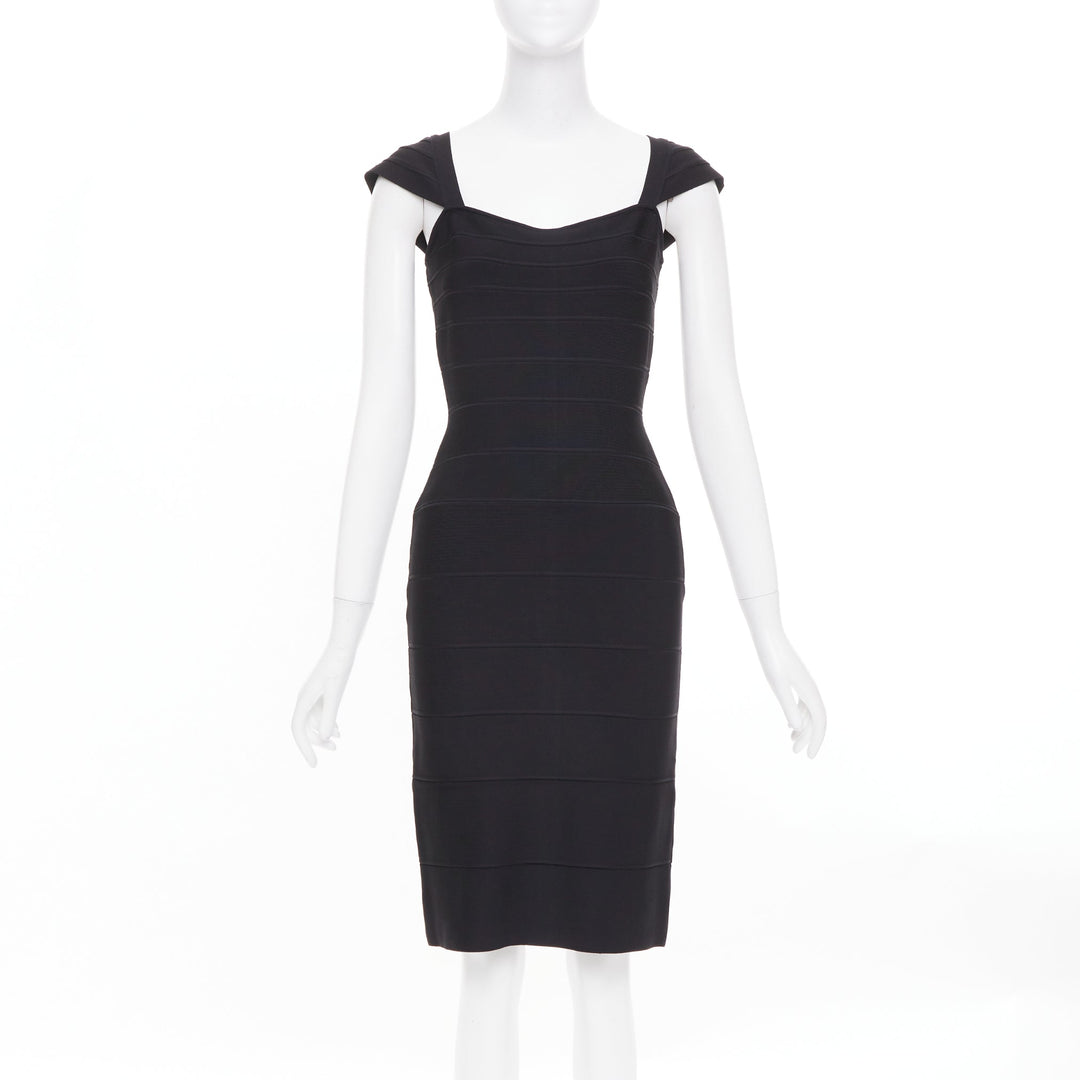 HERVE LEGER Kristen black bandage sculpted shoulder open side bodycon dress S