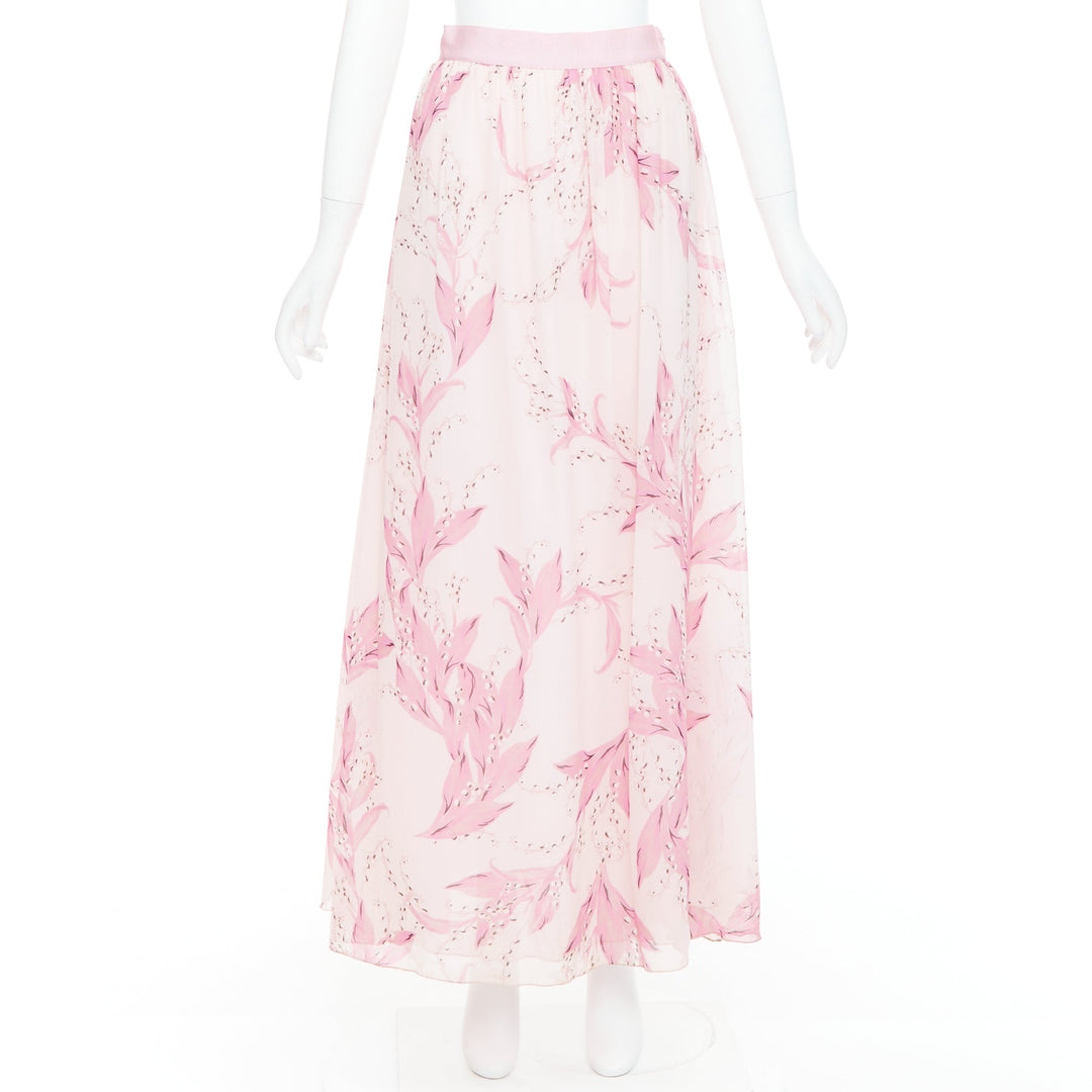 Female mannequin wearing Giambattista Valli Pink Silk Women Skirt in Size IT38 | Available at JHROP