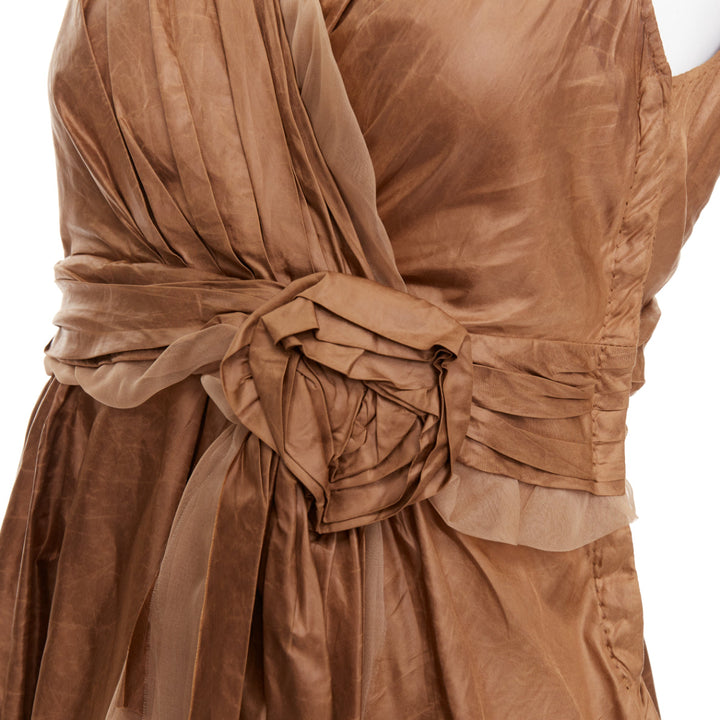 LOUIS VUITTON Marc Jacobs bronze monogram silk lace rosette wrap top FR38 M