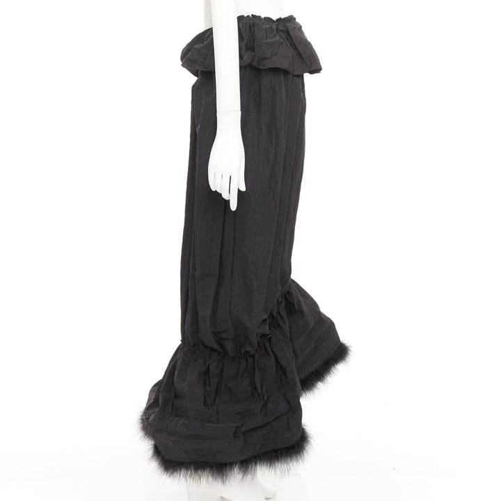 SIMONE ROCHA black cloque paperbag taffeta bubble turkey feather midi skirt UK6