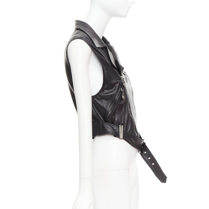 GIANNI VERSACE 1994 Vintage leather medusa safety pin biker vest IT38 XS