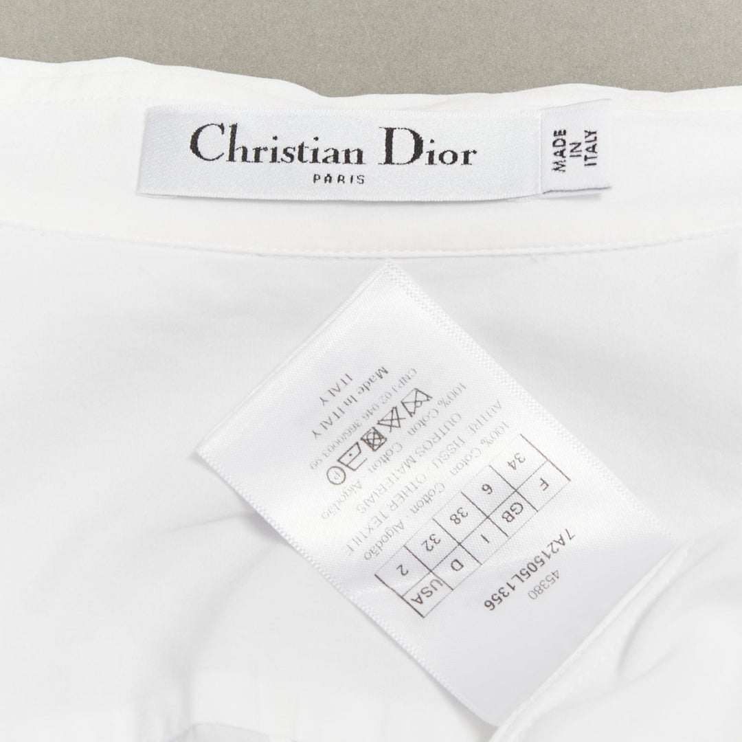 CHRISTIAN DIOR white cotton pique CD Bee embroidered dress shirt FR34 XS