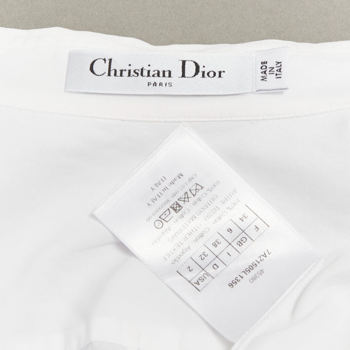 CHRISTIAN DIOR white cotton pique CD Bee embroidered dress shirt FR34 XS