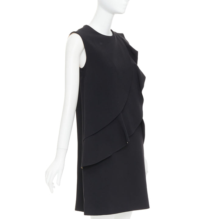 CHLOE black crepe cream silk trim asymmetric ruffle shift dress FR36 S