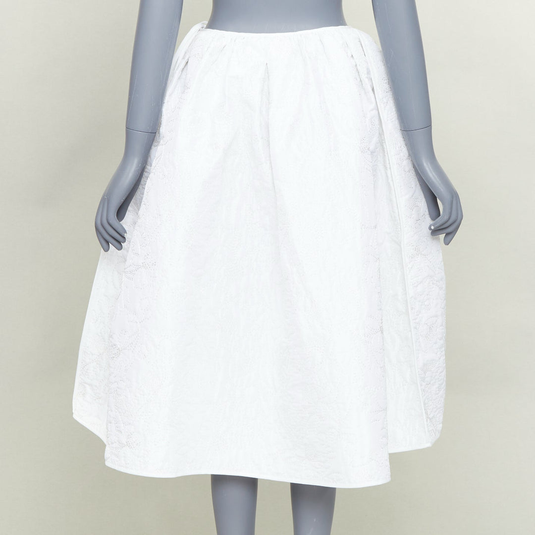 CECILIE BAHNSEN Mala Plumeria white matelasse floral overstitch skirt UK8 S