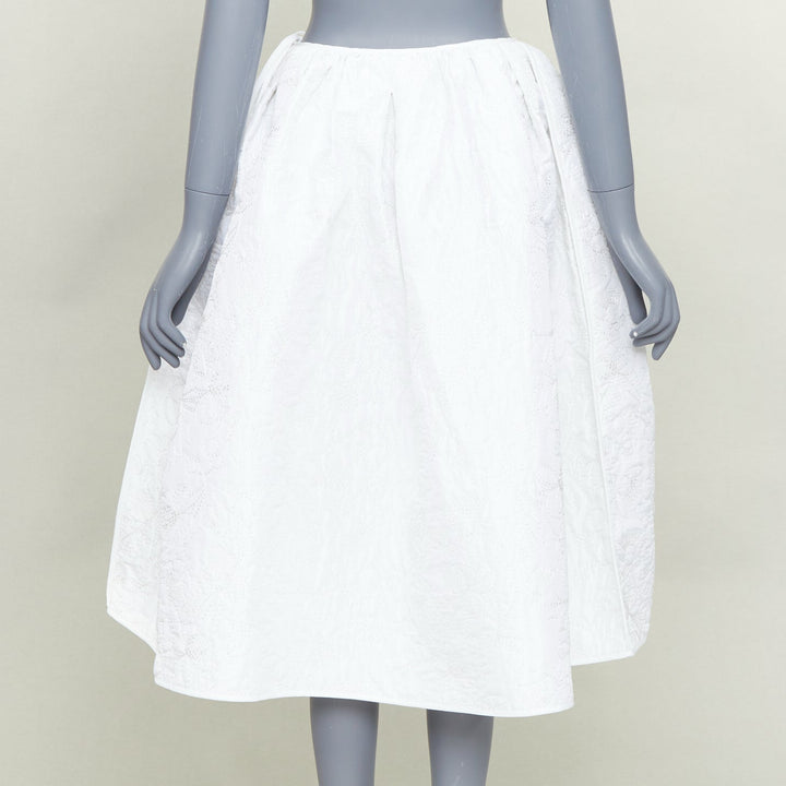 CECILIE BAHNSEN Mala Plumeria white matelasse floral overstitch skirt UK8 S