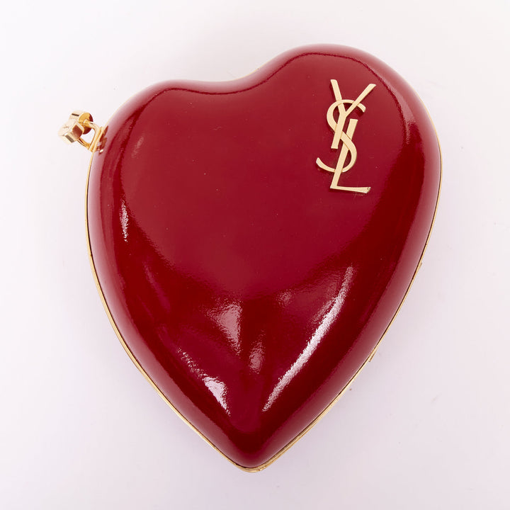 SAINT LAURENT Love Box red patent gold tone YSL logo heart box clutch chain bag