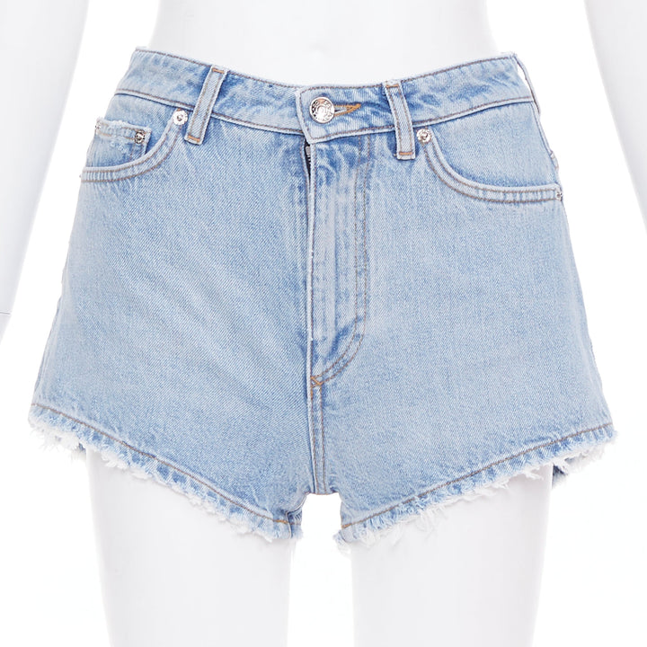 DOLCE GABBANA washed blue logo tag cut off high rise shorts IT38 XS