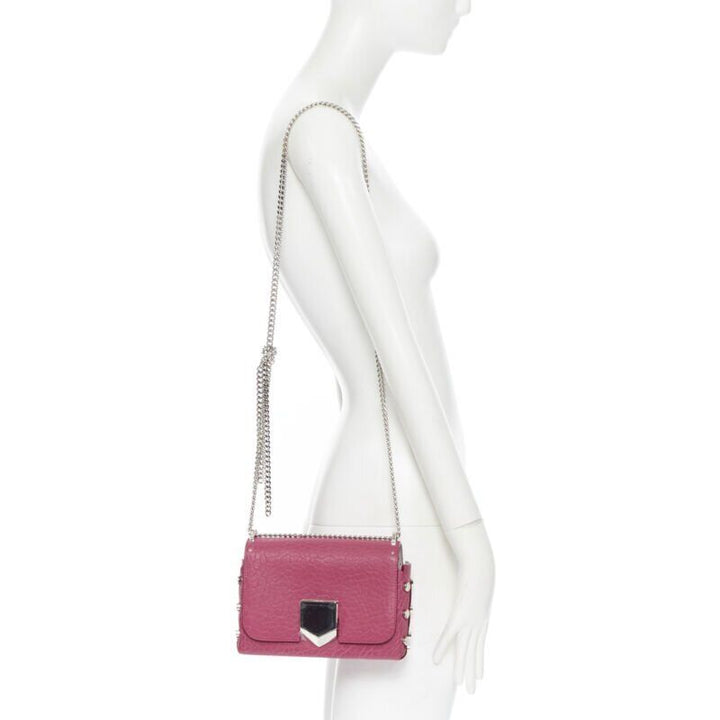 JIMMY CHOO Lockett Petite fuschia pink grainy leather buckle shoulder bag