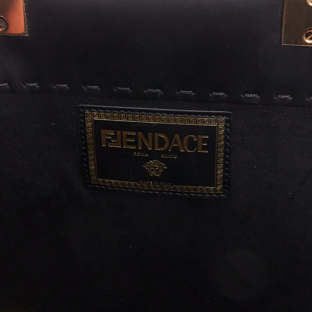 FENDI VERSACE 2022 FENDACE Sunshine black gold logo print shopper tote bag