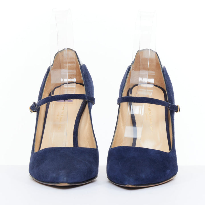 JENNIFER CHAMANDI Lorenzo 105 navy blue suede eye of needle stiletto pump EU36.5