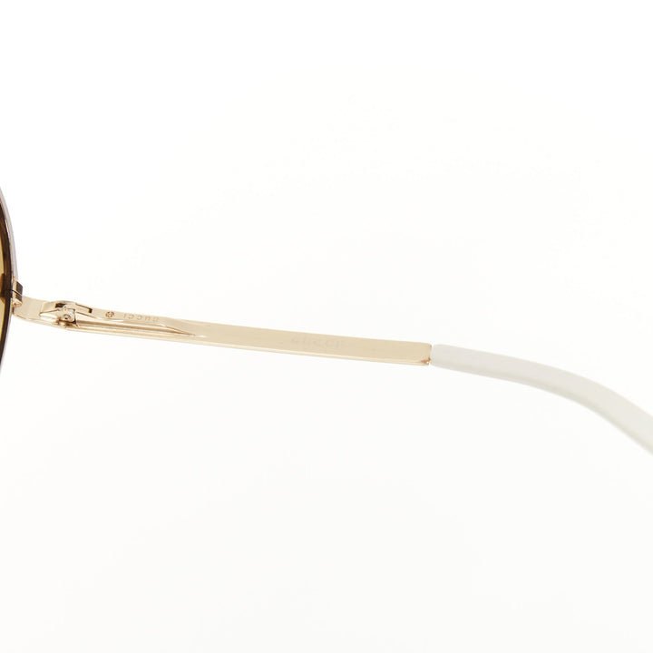 GUCCI 2008 Vintage GG 1827/S white enamel bar gold aviator sunglasses shades