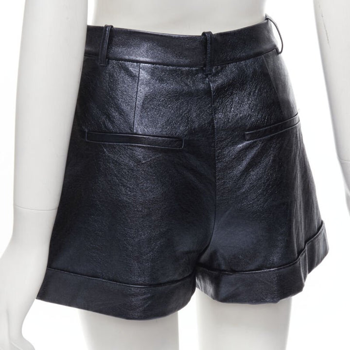 ALICE OLIVIA blue metallic faux leather cuffed high waisted shorts US0 XS