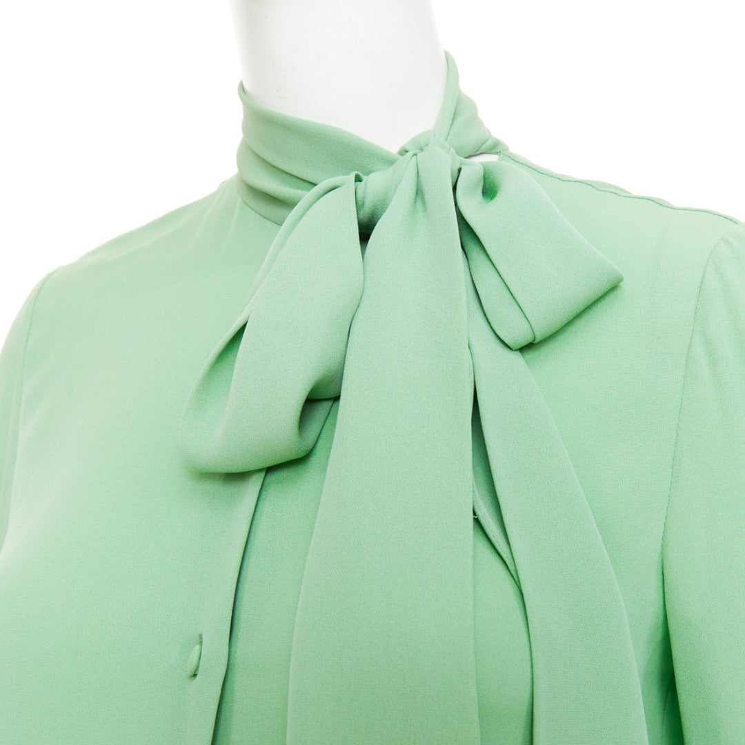 VALENTINO 2019 pastel mint green long sleeve silk crepe pussy bow blouse IT38 XS
