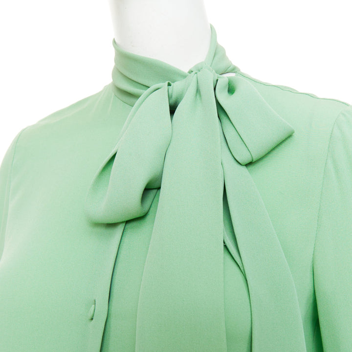 VALENTINO 2019 pastel mint green long sleeve silk crepe pussy bow blouse IT38 XS