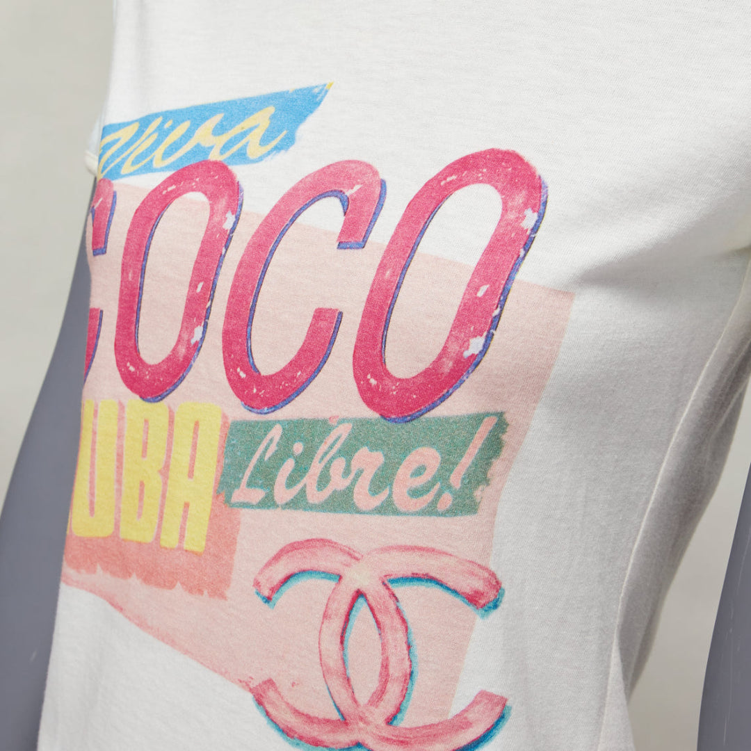 CHANEL 2017 Viva Coco Cuba logo print cotton ringer tshirt XS