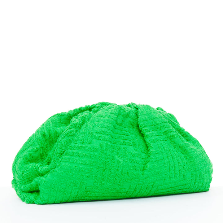 BOTTEGA VENETA 2021 The Pouch green Intrecciato terrycloth frame clutch bag