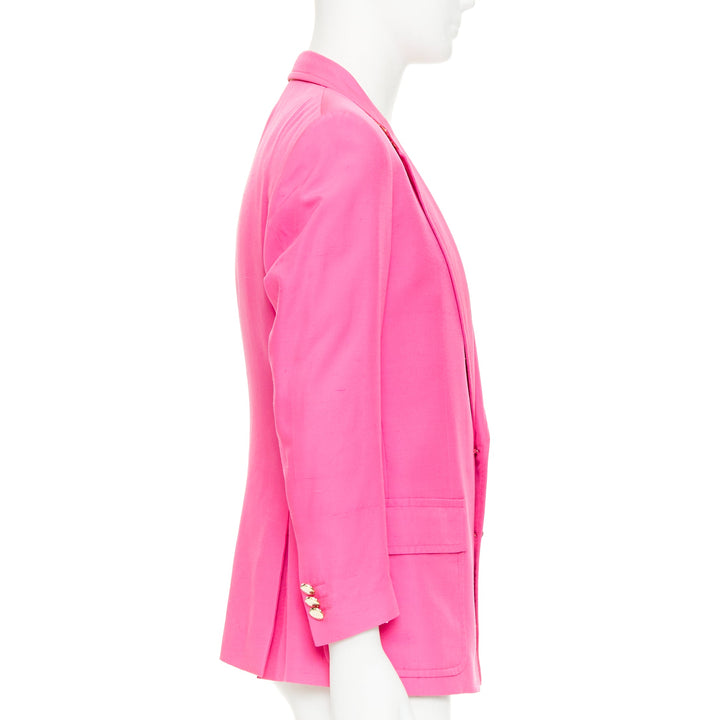 ETRO 100% silk magenta pink  pocket flap single breasted blazer IT54 2XL