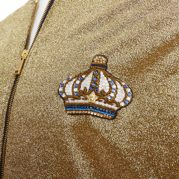 VERSACE gold medusa blue crystal crown metallic lurex bomber jacket