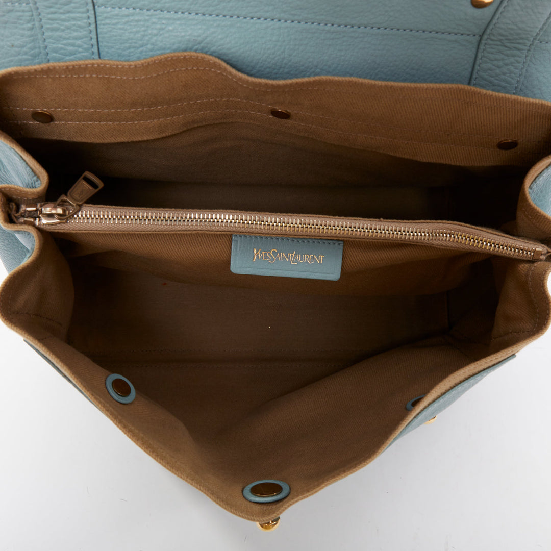 YVES SAINT LAURENT Muse 2 glacier blue canvas gold hardware leather satchel bag