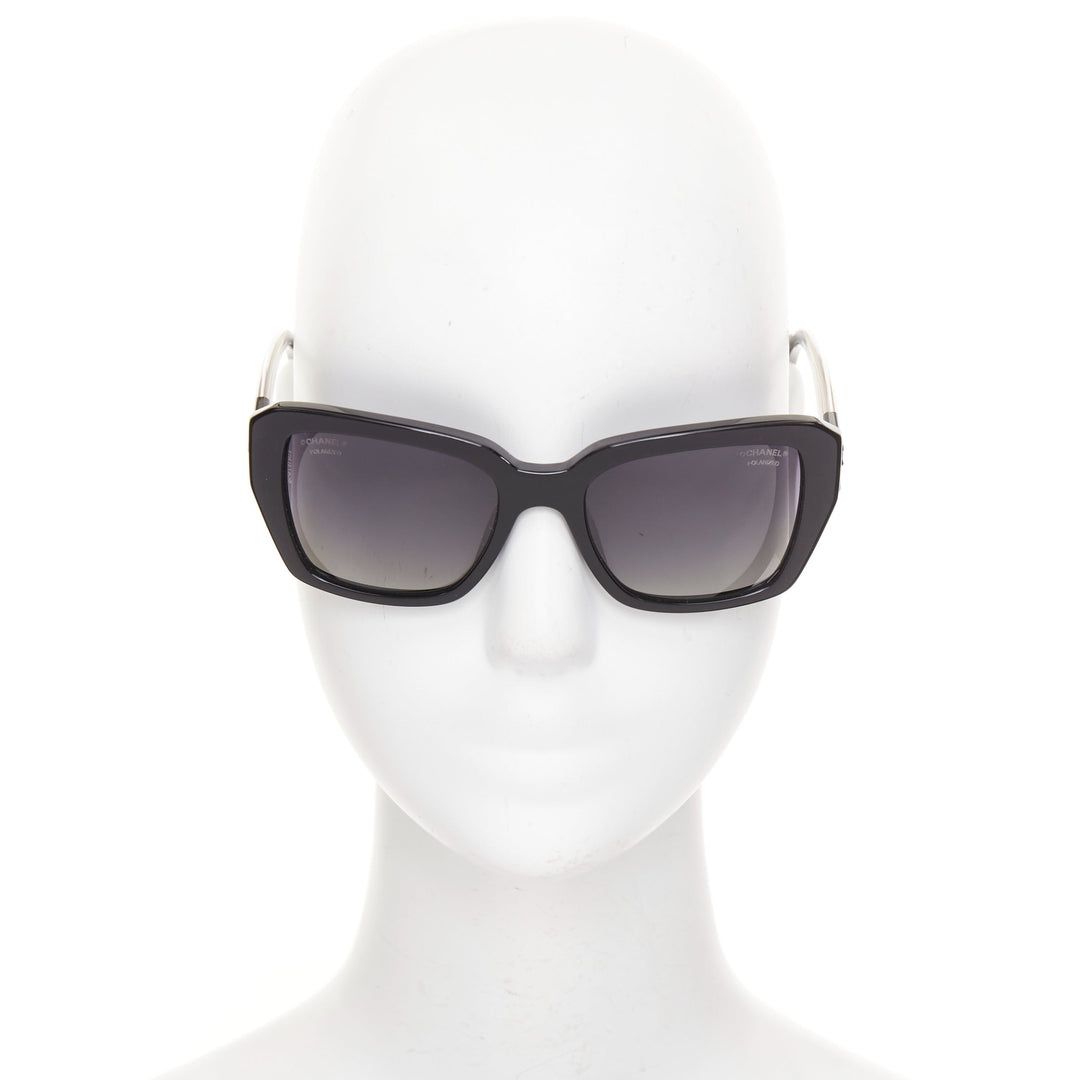 CHANEL 5263A  black clear square frame polarized CC logo sunglasses