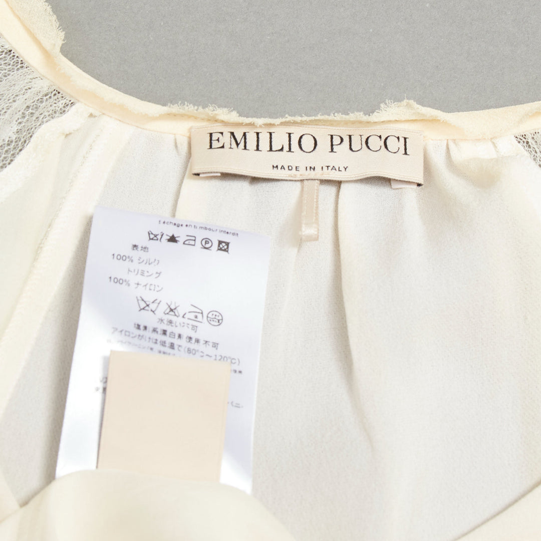 EMILIO PUCCI 100% silk ivory lace trim puff sleeves boho peasant blouse IT40 S